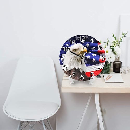 Miniatura 3 de Reloj de pared con bandera estadounidense patriótica de águila calva, funciona con pilas, reloj redondo silencioso para decoración de pared para el