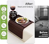 Vista 5 de aisongdong Bandeja Portavasos para Sofá - Mesa de Brazo de Sofá 3 en 1 con Soporte Giratorio de 360 para Teléfono, Bandeja de Brazo de Sofá Plegable