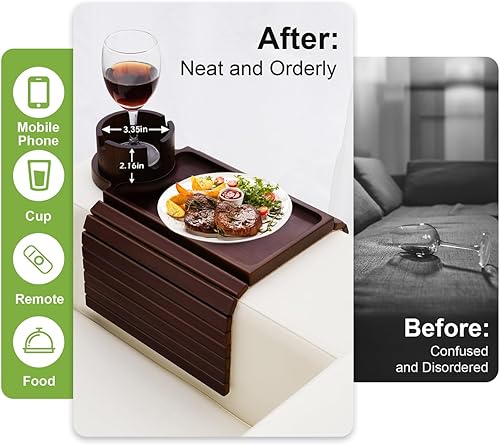 Miniatura 5 de aisongdong Bandeja Portavasos para Sofá - Mesa de Brazo de Sofá 3 en 1 con Soporte Giratorio de 360 para Teléfono, Bandeja de Brazo de Sofá Plegable