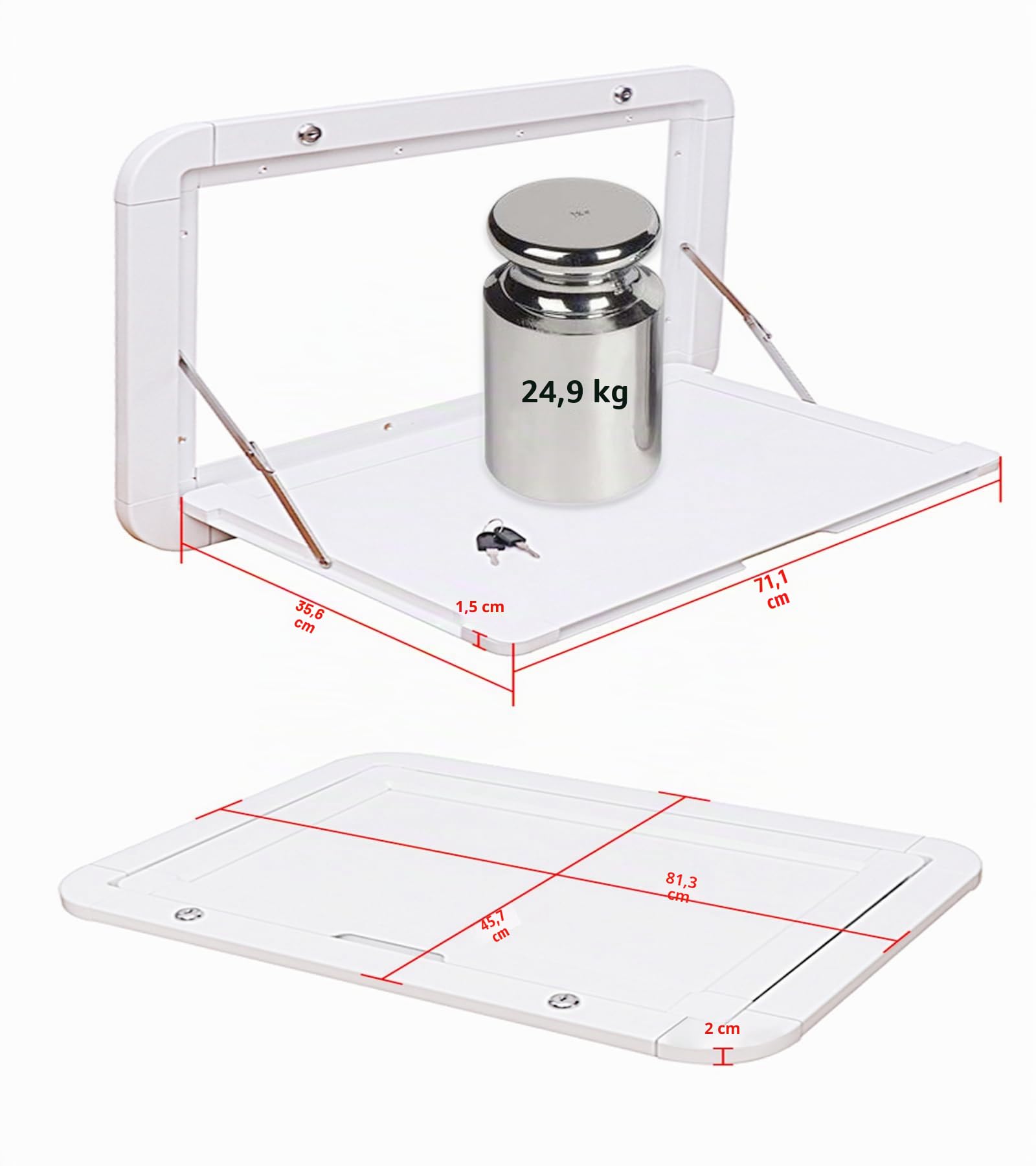 Table de pique-nique pliable pour camping-car, table d'extérieur pliante pour camping-car, table d'extérieur blanche, table murale verrouillable, kit de table murale en alliage d'aluminium