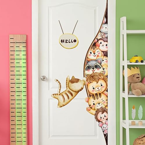 Clothmile Calcomanía de pared de animales de acuarela, estilo de dibujos animados 18, PVC, decoración de interiores y aprendizaje temprano, para