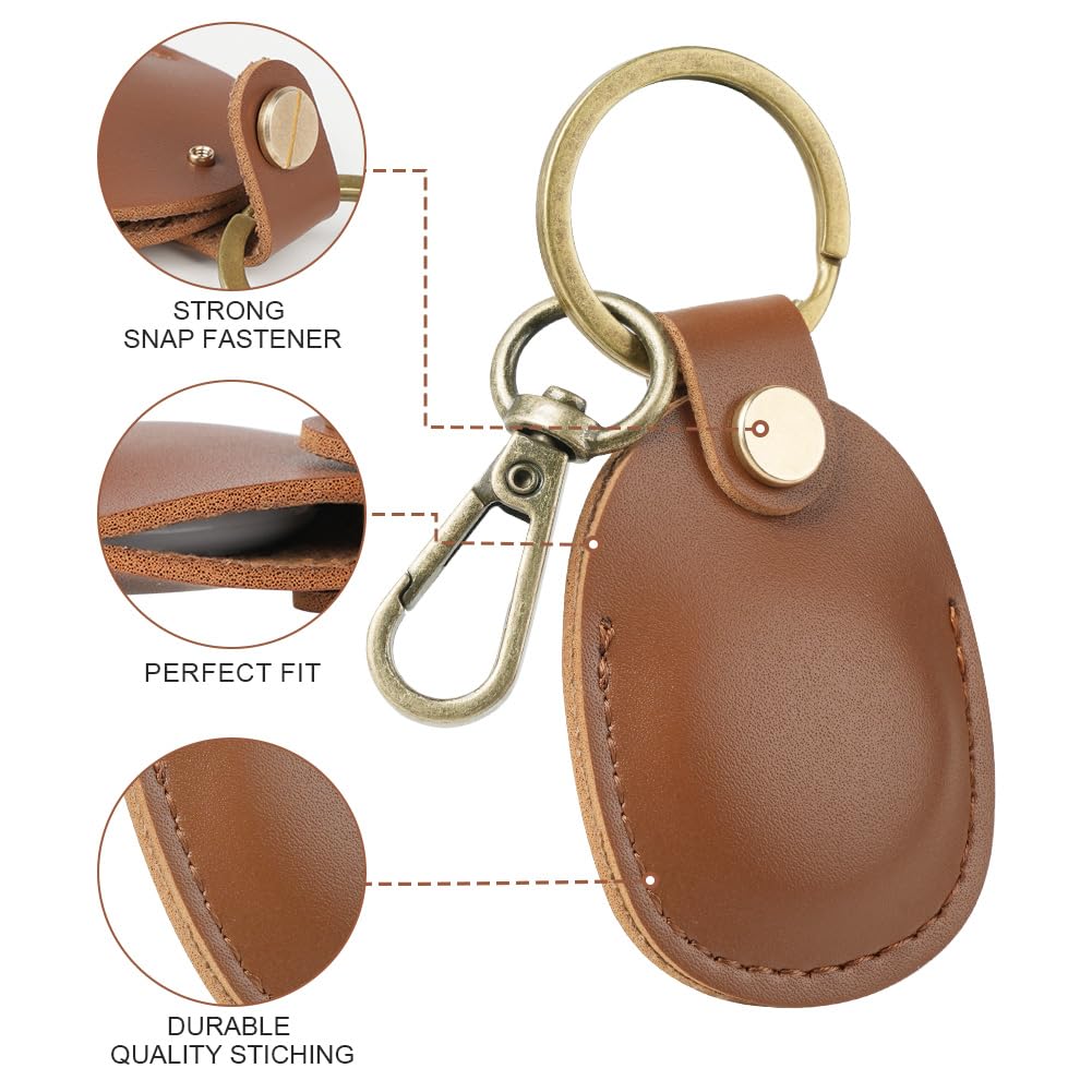 Ainiv Llavero para AirTag, Marrón Funda Protectora para AirTag, Colgante Hecho de Cuero, Resistente a Arañazos Estuche con Llavero Antipérdida, Funda de Soporte — view 4
