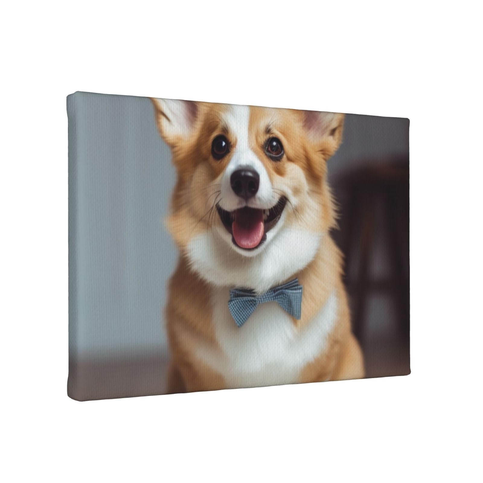 YKLJG Cute Corgi art Printed Wall Art Canvas Painting 30x20 CM Wooden Framed Picture Painting Artwork Prints for Bedroom Kitchen Home Office Decor