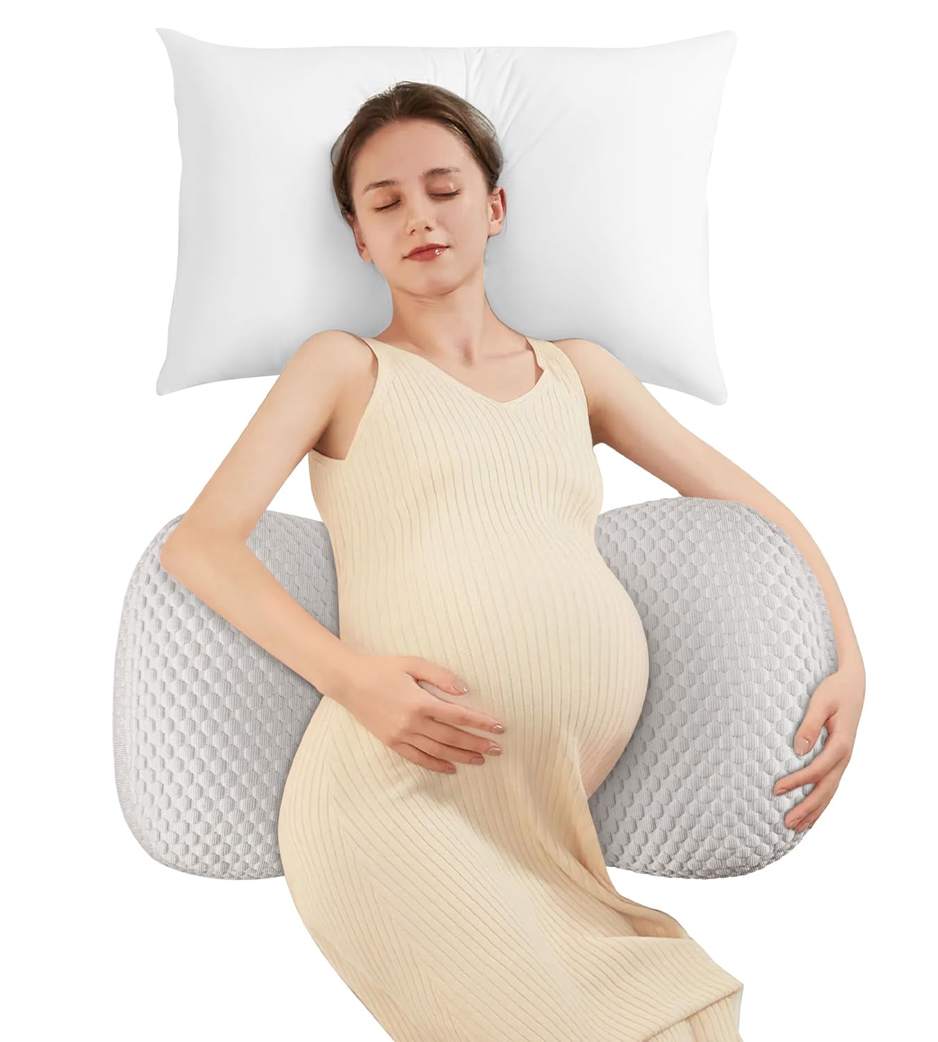 Pregnancy Pillow Cooling for Sleeping, Detachable and Adjustable Double-Sided Support Maternity Pillow Skin-Friendly for Pregnant Women Back, HIPS, Legs(30°Slope Design Verified by Expectant Mothers)