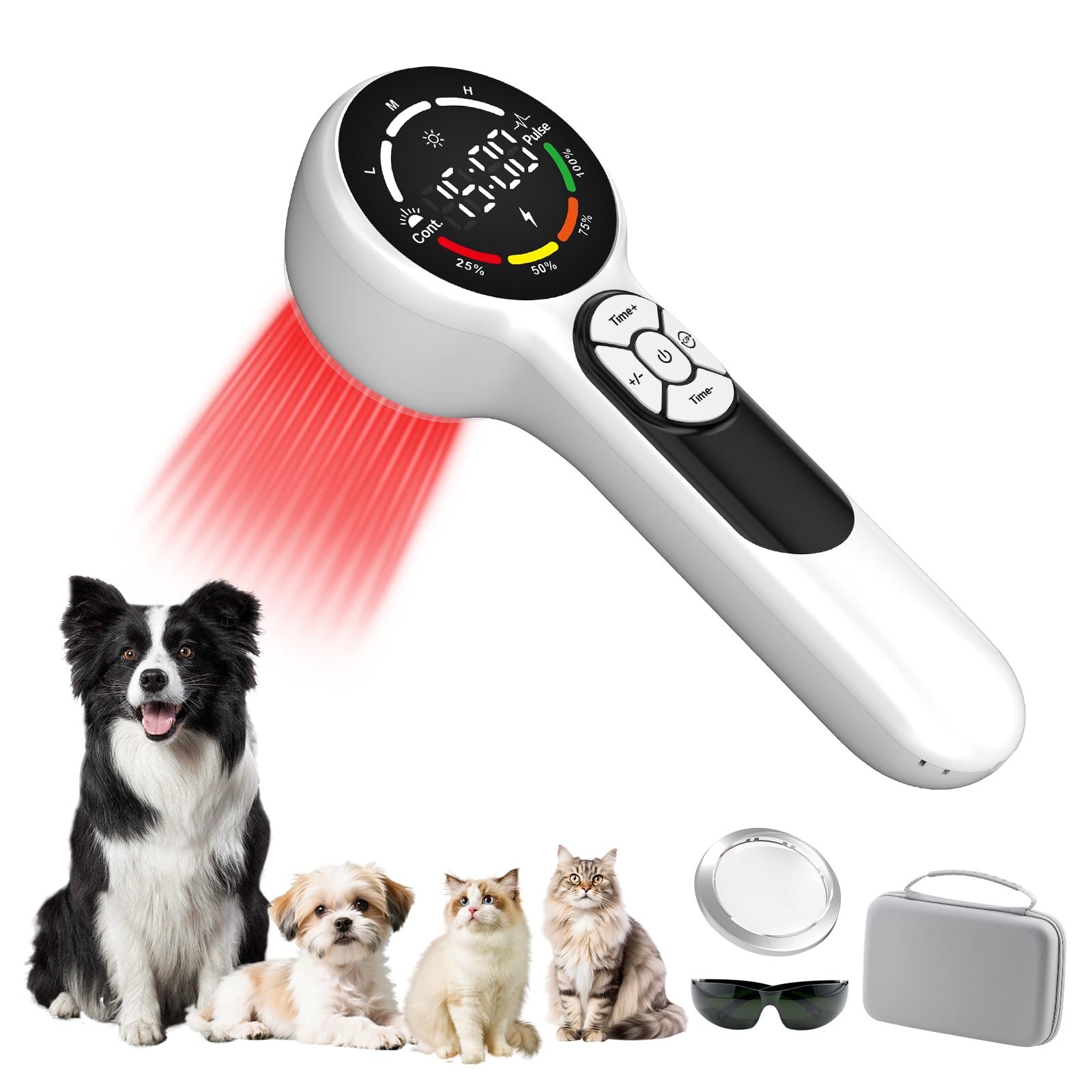 8 * 808nm & 16 * 650nm Kaltes Rotlicht Handgerät, 5200-mAh-Akku Infrarot Lasertherapie für Hunde mit 2 Modi, Tragbares Rot Lichttherapiegerät für Haustier Hüft, Pferde Muskel, Katzen Gelenkarthritis