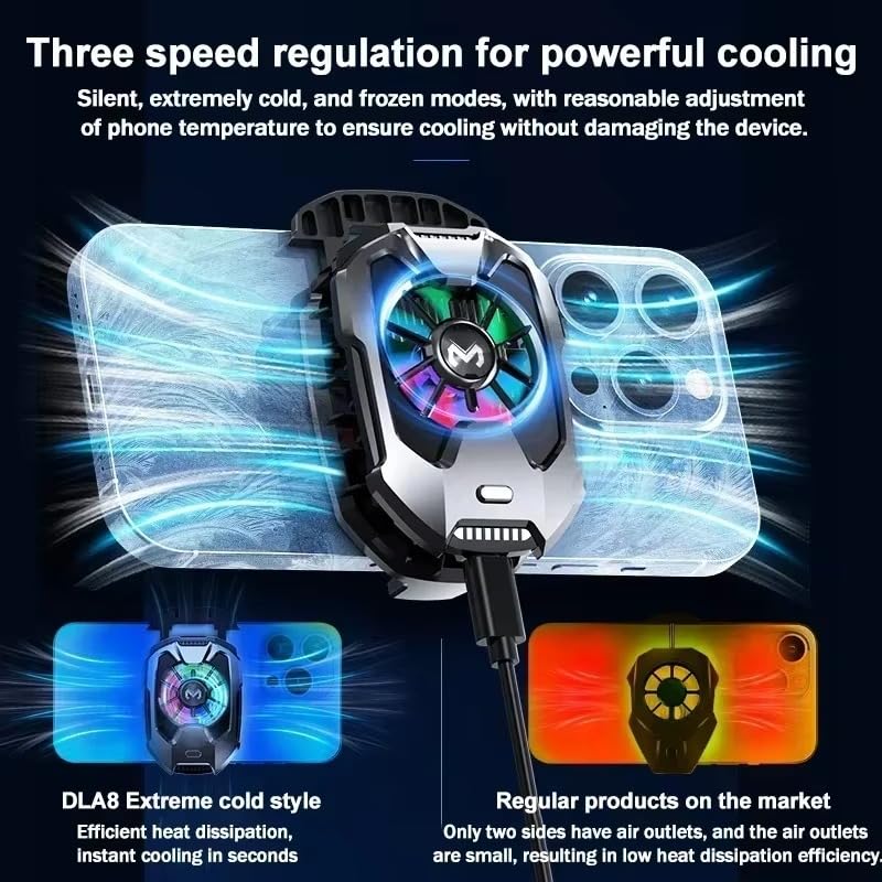 Image of BKN DLA8 Mobile Phone Game Cooler, Semiconductor Fast Cooling Fan, Radiator 3 Speed mode With RGB Back Clip Type for iOS Android PUBG, Type-C Back Clip, Cool Heat Sink