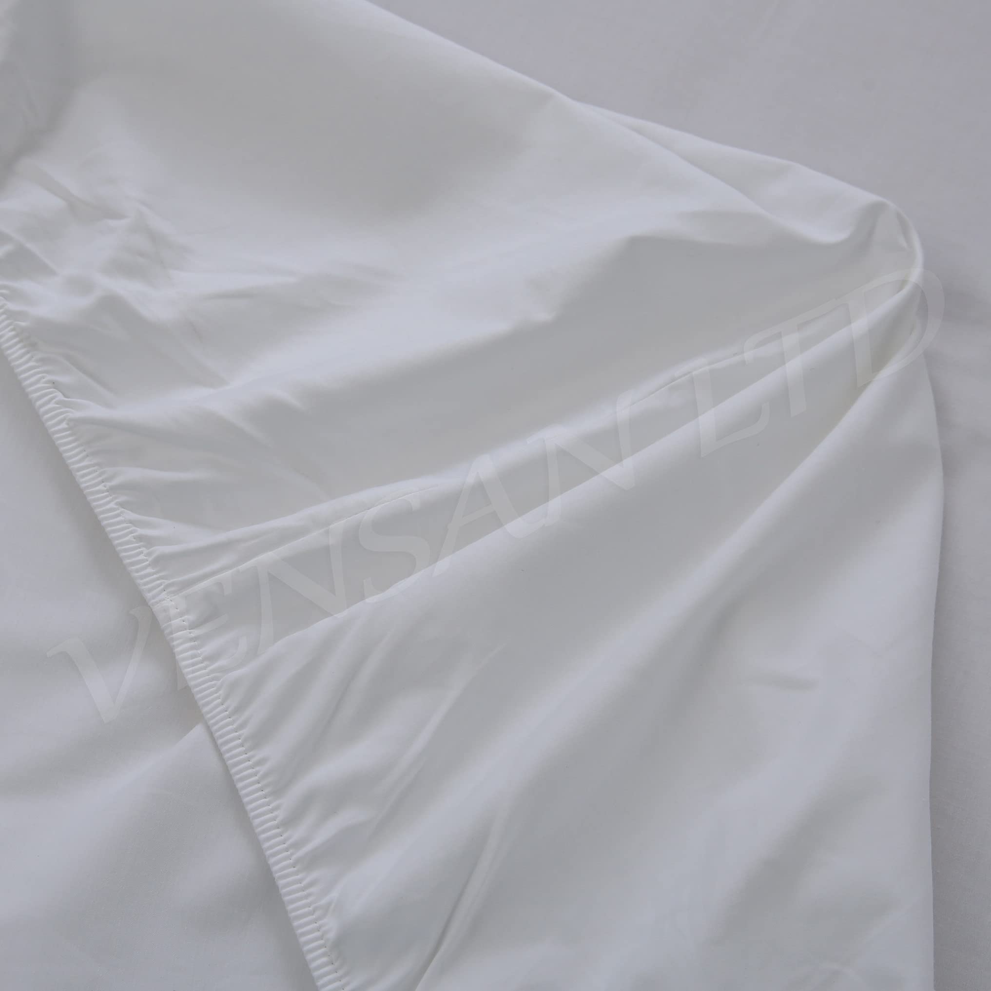 Vensan Fitted Bed Sheet, Double Size 100% Cotton, 200 Thread Count, White with elastic all around the bottom - Image 3