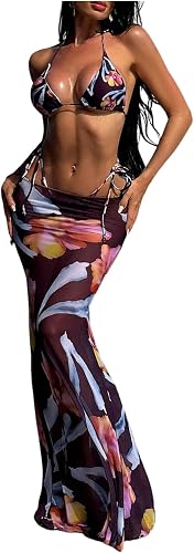 RoseSeek Women's 3 Piece Floral Cheeky Bikini Sets Halter St