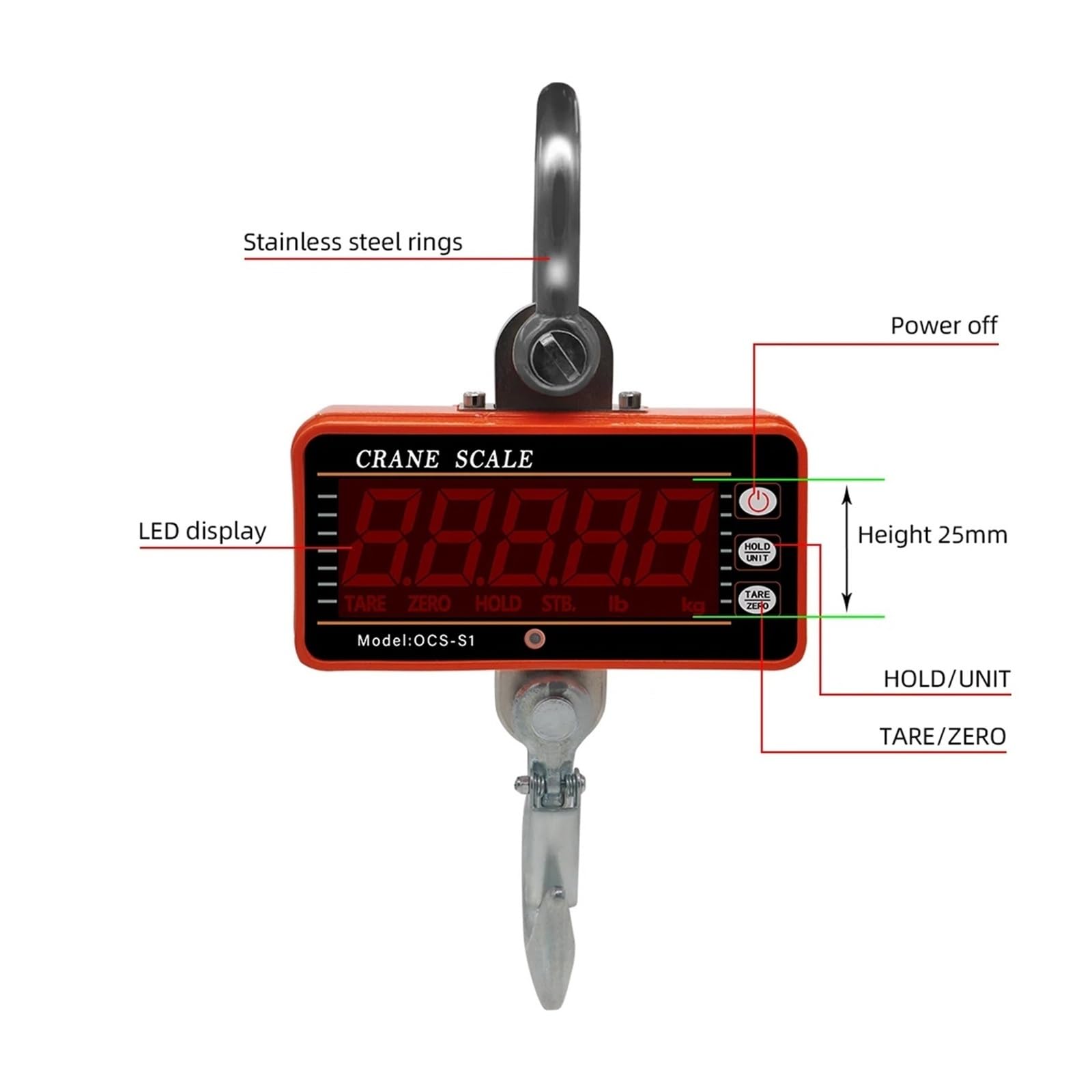 Escala colgante, 1000kg1T2000lb Báscula digital colgante para grúa | Incluye sensor de precisión y pantalla digital legible para almacenes, talleres y pesaje industrial.
