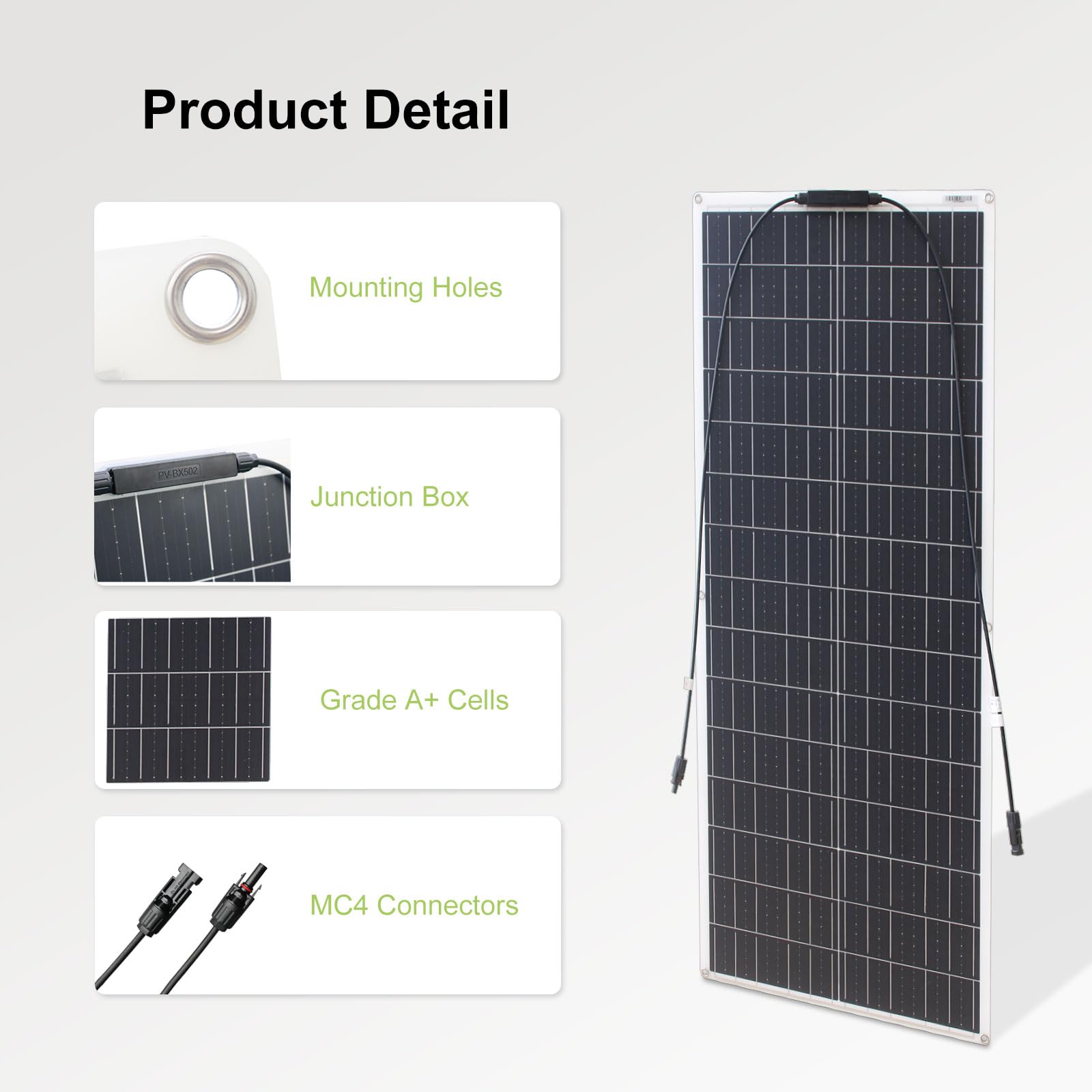 Pannello solare monocristallino flessibile da 100 W, 12 V, ultra leggero, ultra sottile, impermeabile, per camper, roulotte, barche e superfici irregolari (100 W)