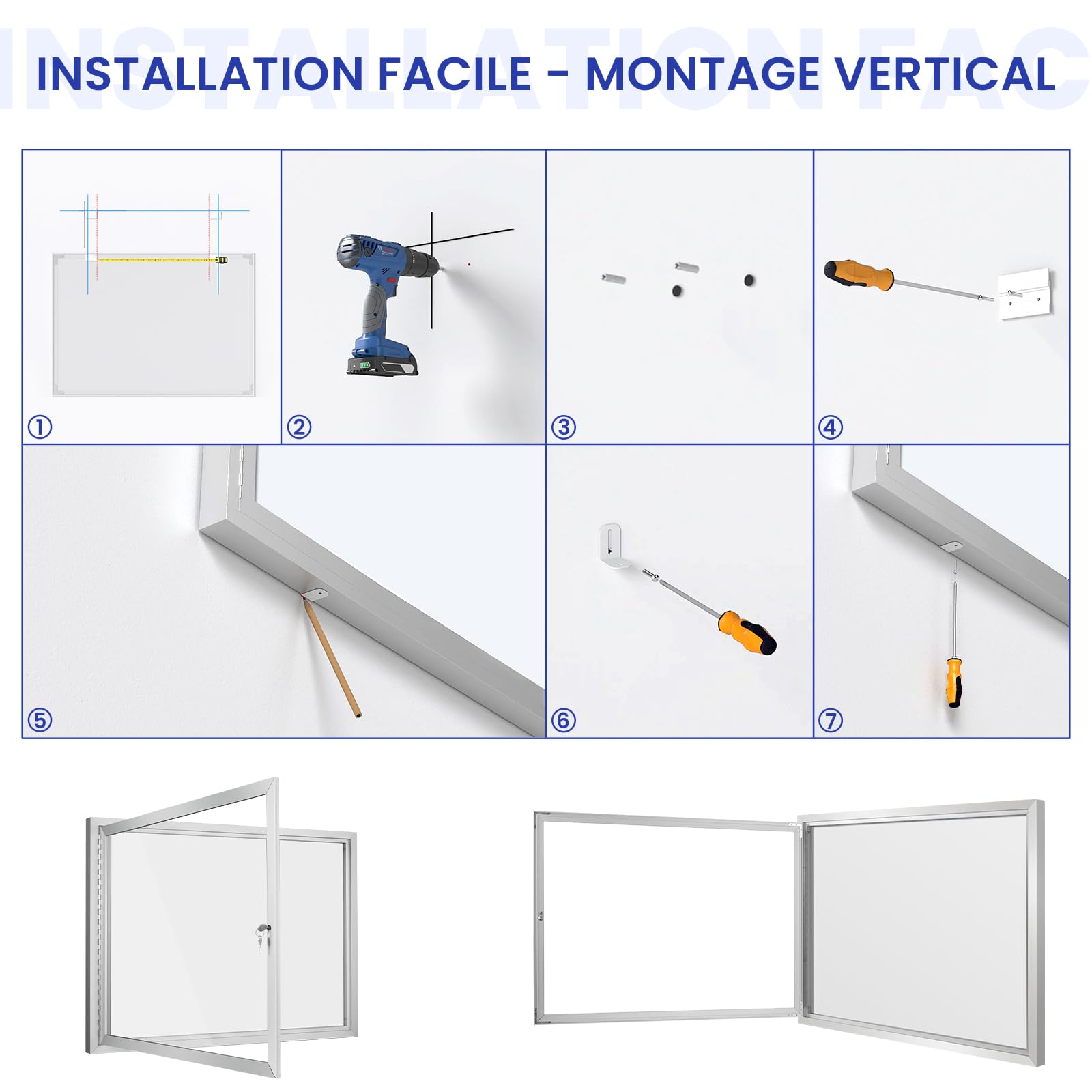 SWANCROWN Panneau affichage exterieur 8 x A4, Mural, Vitrine affichage A1 | Étanche, Magnétique, Verrouillable, Grand, à 2 clés 32 aimants, Dos du tableau blanc, Tableau affichage exterieur entreprises