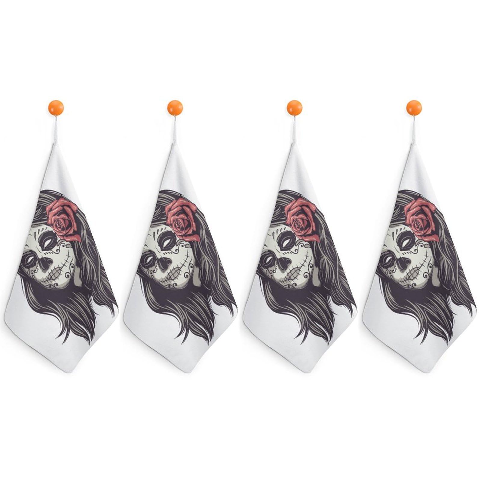 LWORZIIB 4 Piece Hanging Hand Towels, Skull Princess Small Dry Hand Towel for Kitchen Bathroom