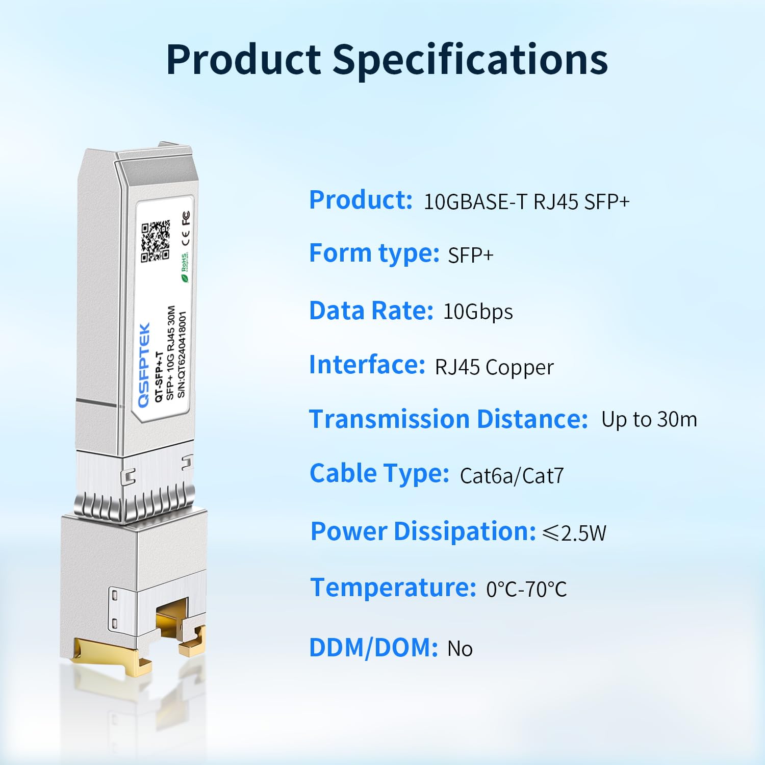 QSFPTEK 2Pack 10GBase-T RJ45 SFP+ Transceiver 30m 1.25/2.5/5/10G-T Modulo per Cisco SFP-10G-T-S, Ubiquiti UF-RJ45-10G, Mikrotik, Supermicro