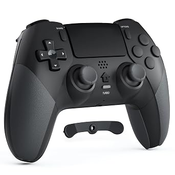 CHEREEKI Controller für PS4 Bluetooth-Controller mit 2 Programmierbaren Tasten Wireless Gamepad mit Doppelter Vibration 6-Achsen-Gyro-Sensor Touchpad Integrierter Lautsprecher Schwarz