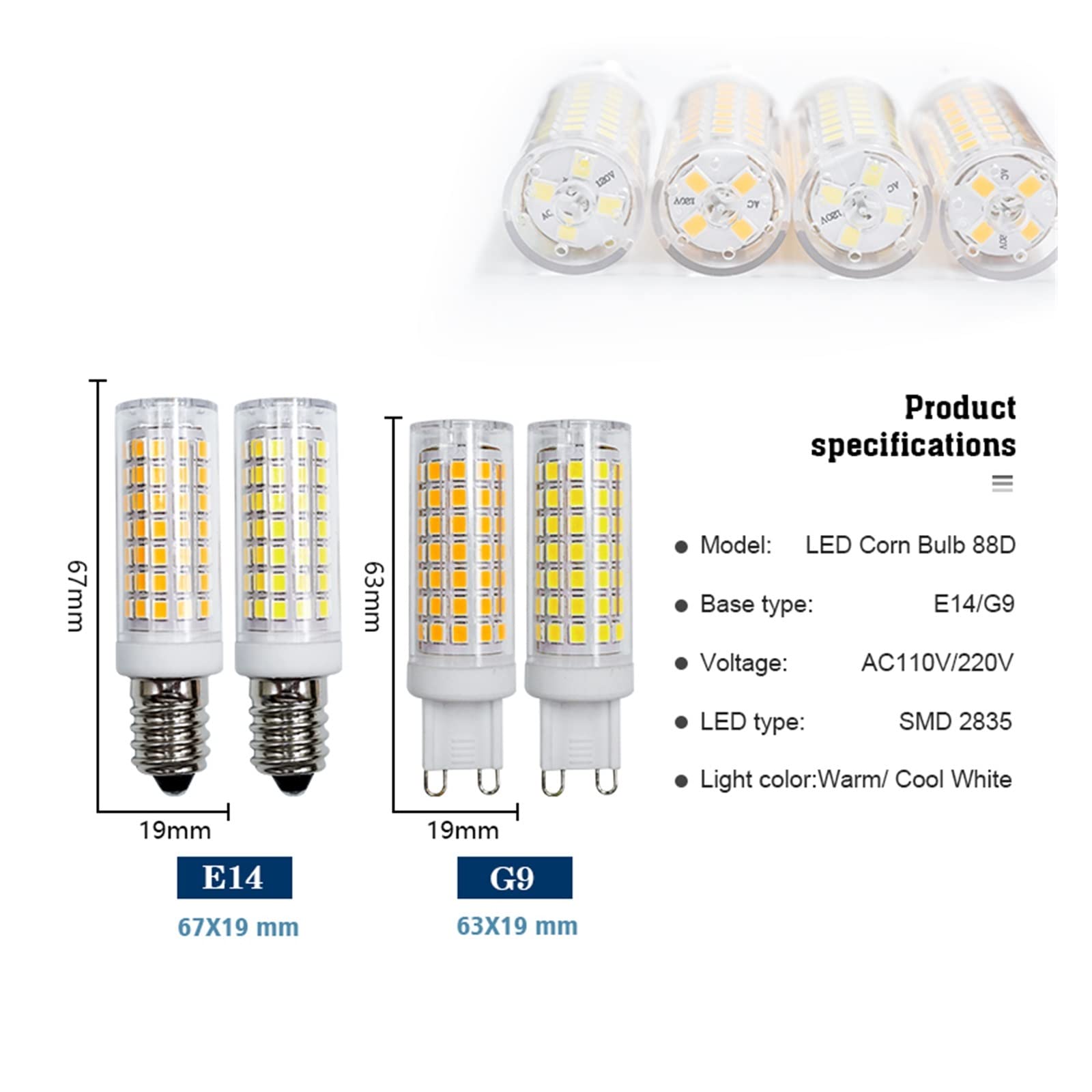 6 sztuk/partia G9 możliwość przyciemniania LED żarówka kukurydziana 12W lampa bez migotania 220V 110V E14 wymień 60W halogen na żyrandol sufitowy oświetlenie sypialni Lucky (Color : Warm White