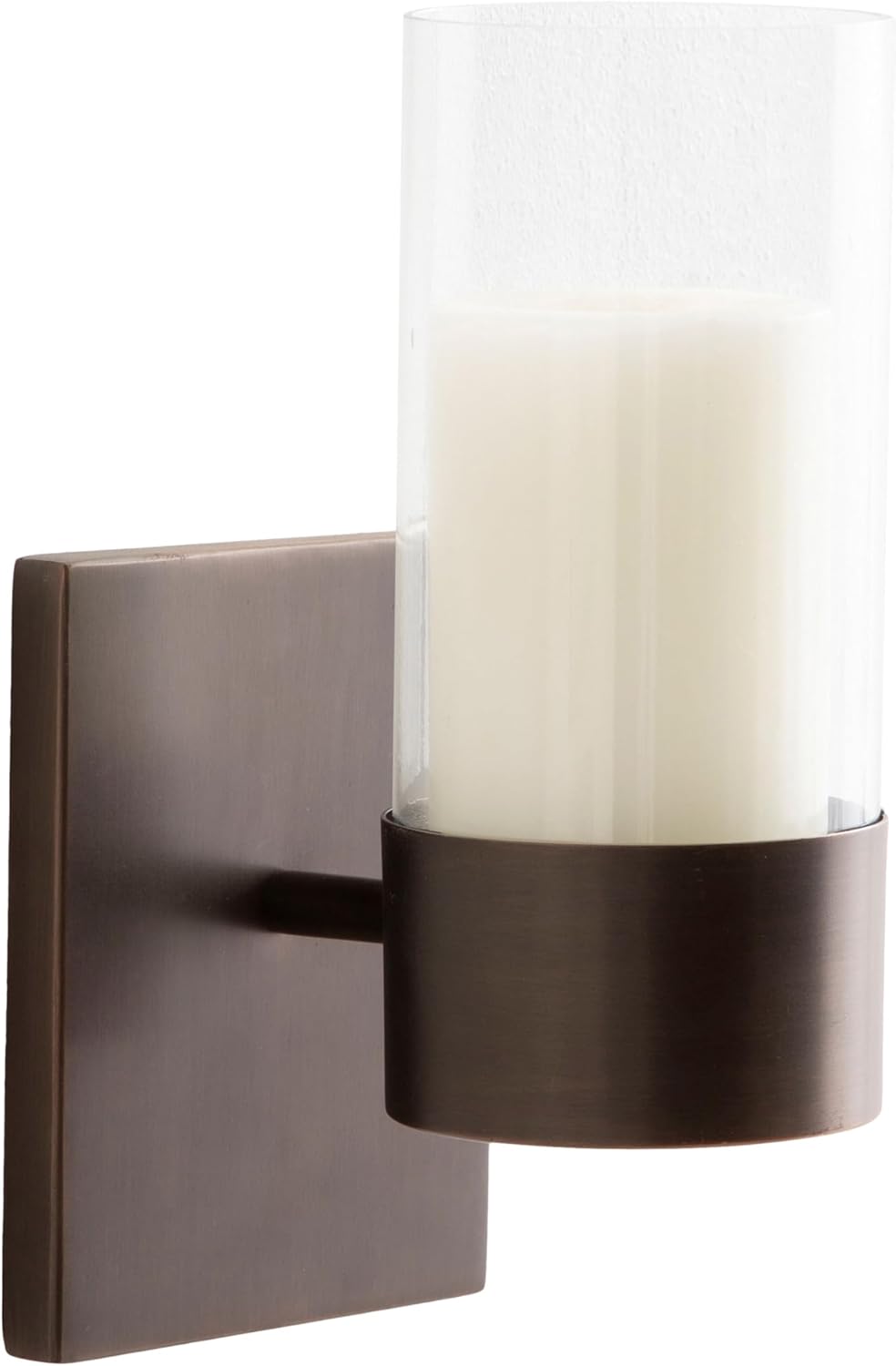 Kate and Laurel Zabler Modern Metal Wall Sconce; 5 x 6 x 10; Bronze; Round Candle Holder with Removable Glass Cylinder for Flameless Candle Display in Bedroom or Bathroom