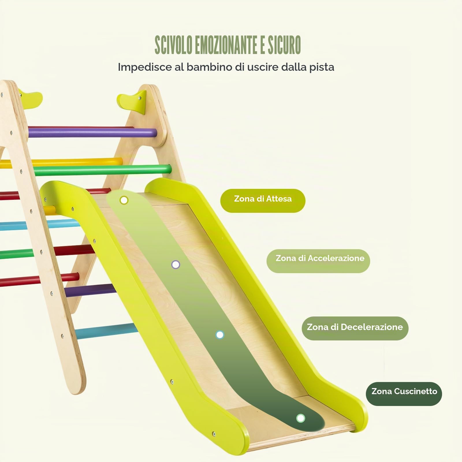 HOMASIS Triangolo da Arrampicata per Bambini con Scivolo Regolabile in Altezza, Triangolo Montessoriano per Bambini in Legno, Parco Giochi per Bambini da 1 Anno in Su, 86,5 x 73,5 x 48 cm (Colorato)