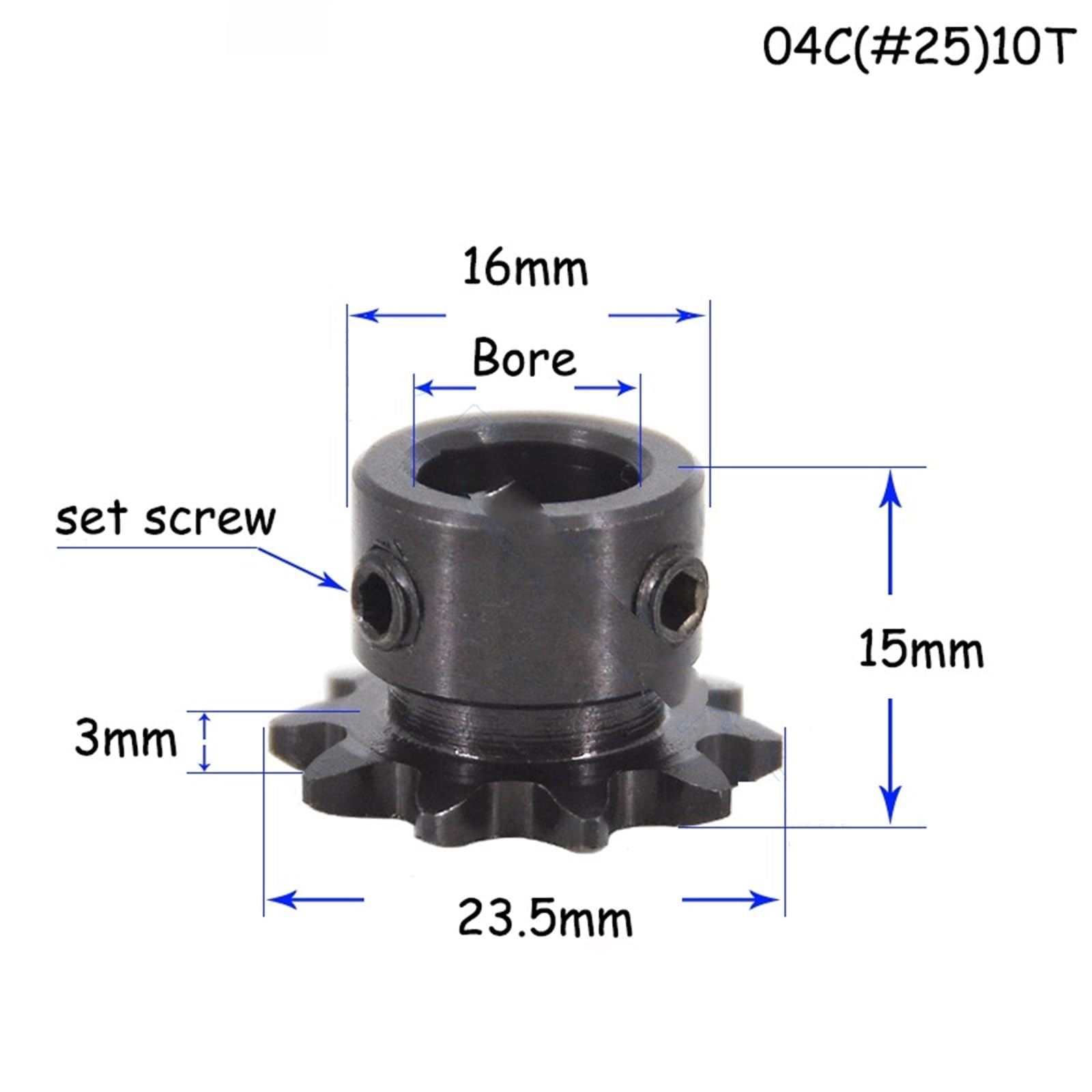 Bevel Gear Pinion Hardware Mechanical 1pcs 10T 04C Sprockets for Roller Chain Bore 5 6 6.35 8 10mm 10 Tooth Steel Gear(Bore 10mm)