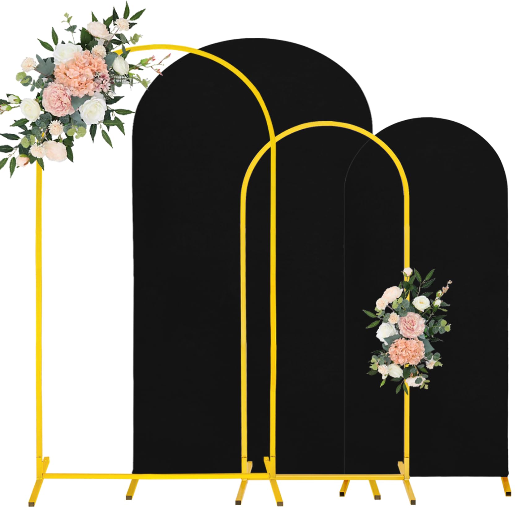 7.2FT, 6FT Wedding Arch Stand and Matching Black Spandex Fitted Arch Backdrop Cover Set, Round Top Chiara Backdrop Stands and Covers for Birthday