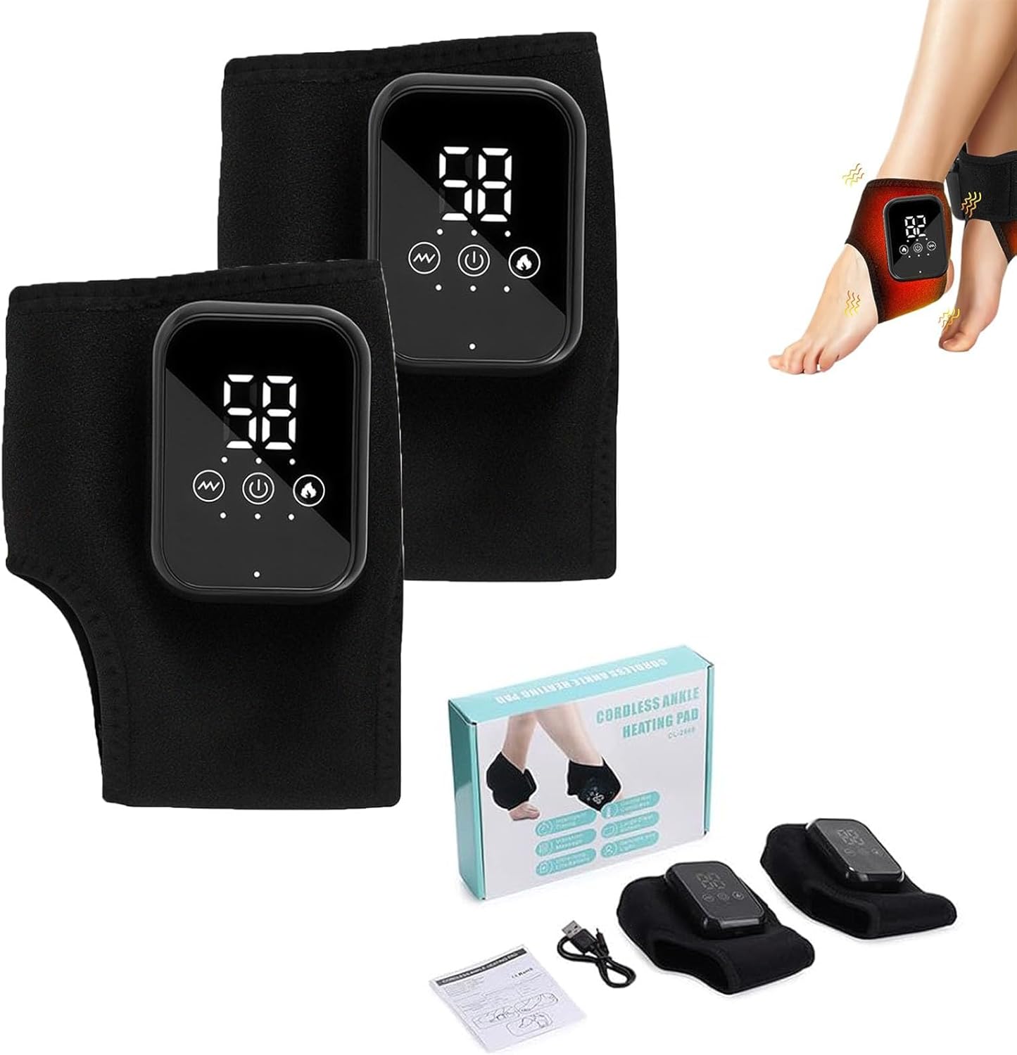 ZRW Soleva Foot Massager,Foot Renew Triple Method Massager,3-in-1 Naxir Foot Revive Massager,Wireless & Portable Heated Ankle Wrap,for Achilles Tendinitis and Plantar Fasciitis(Black)