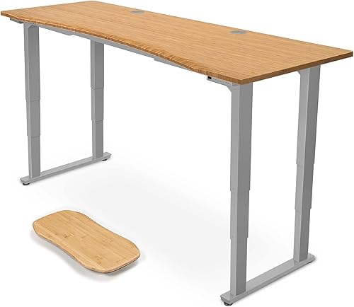 Uplift - Escritorio eléctrico de pie con curva de bambú (80 x 30 pulgadas) V2 (gris) Escritorio de pie ajustable de 4 patas, teclado avanzado,