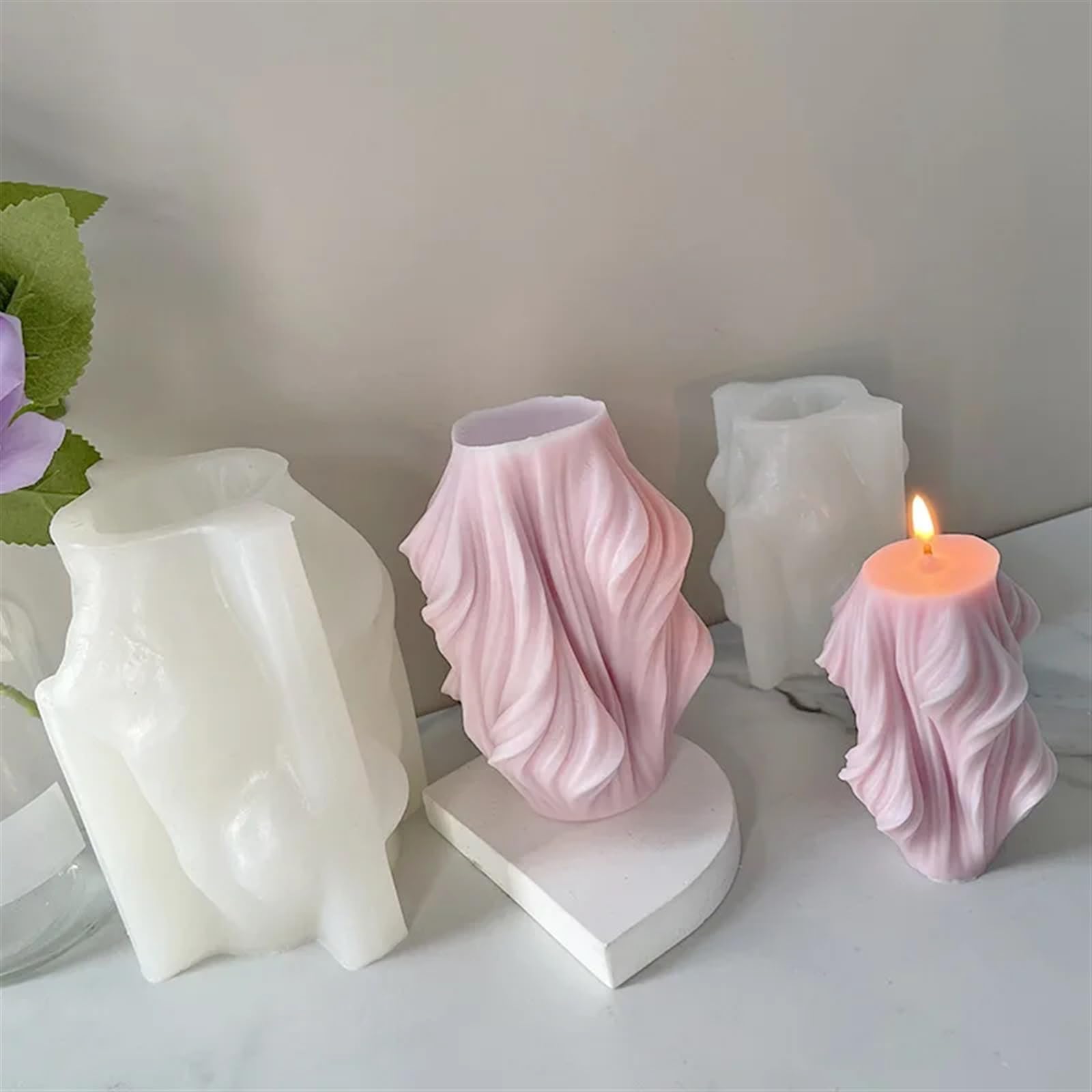 Moule à Bougie en Silicone, Forme géométrique irrégulière, Bande rotative, Vague cylindrique, Grande Coquille, Feuille, Moule en Acrylique, Moule à Savon(L)