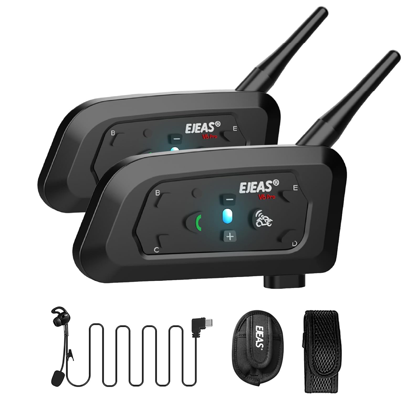 V6C Lot de 2 interphones Bluetooth pour arbitre, 850 mAh Full Duplex 1200 m sans fil avec casque d'arbitre et brassard de course pour football, hockey, rugby, sport, USB-C