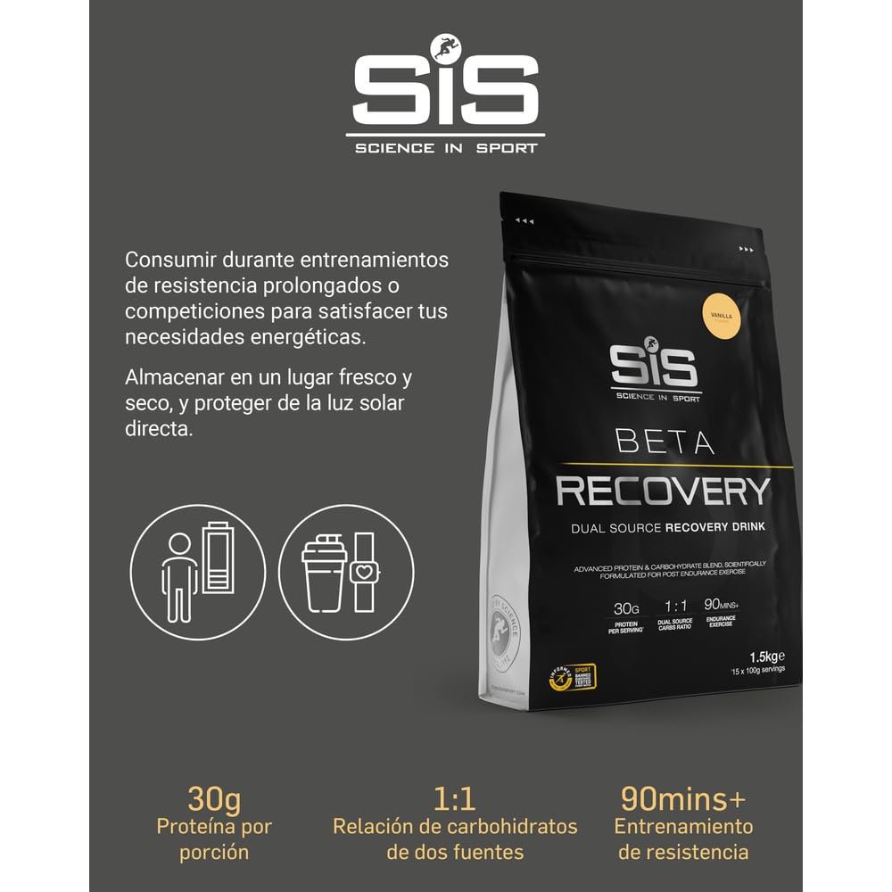 Science in Sport BETA Recovery en polvo 1,5kg Vainilla - Bebida deportiva de recuperación en polvo con carbohidratos y proteínas en una proporción 2:1, Bebida en polvo para entrenamiento