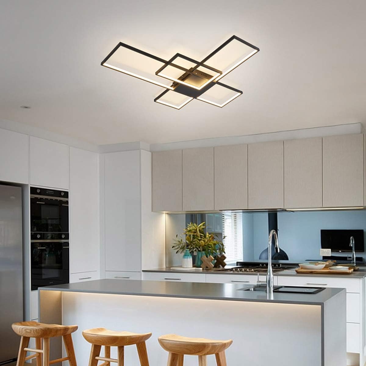 Exсluѕіvе Sресіаl Garwarm LED Ceiling Light, Modern 68W Flush Mount Dimmable 3-Layer Ceiling Lamp with Remote Control Black Geometric Metal Chandelier Light Fixture for Living Room Bedroom Study Kitchen