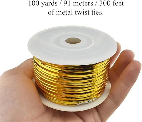 Miniatura 6 de HAHIYO Lazos de metal dorado de 100 yardas300 pies298.6 ft para bolsa de café, corbatas para plantas y jardín, para bolsa de celofán, bolsa de