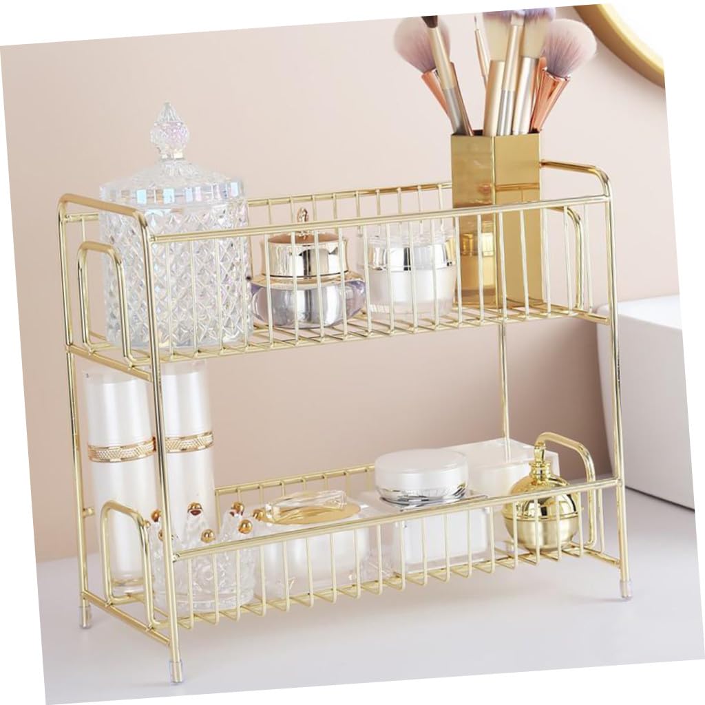 Multifunktionaler mit Modernem Design Aufbewahrungsständer Kosmetik aus Eisen und Zweilagiger Platzsparender Tischablage für Badezimmer und Schminktisch