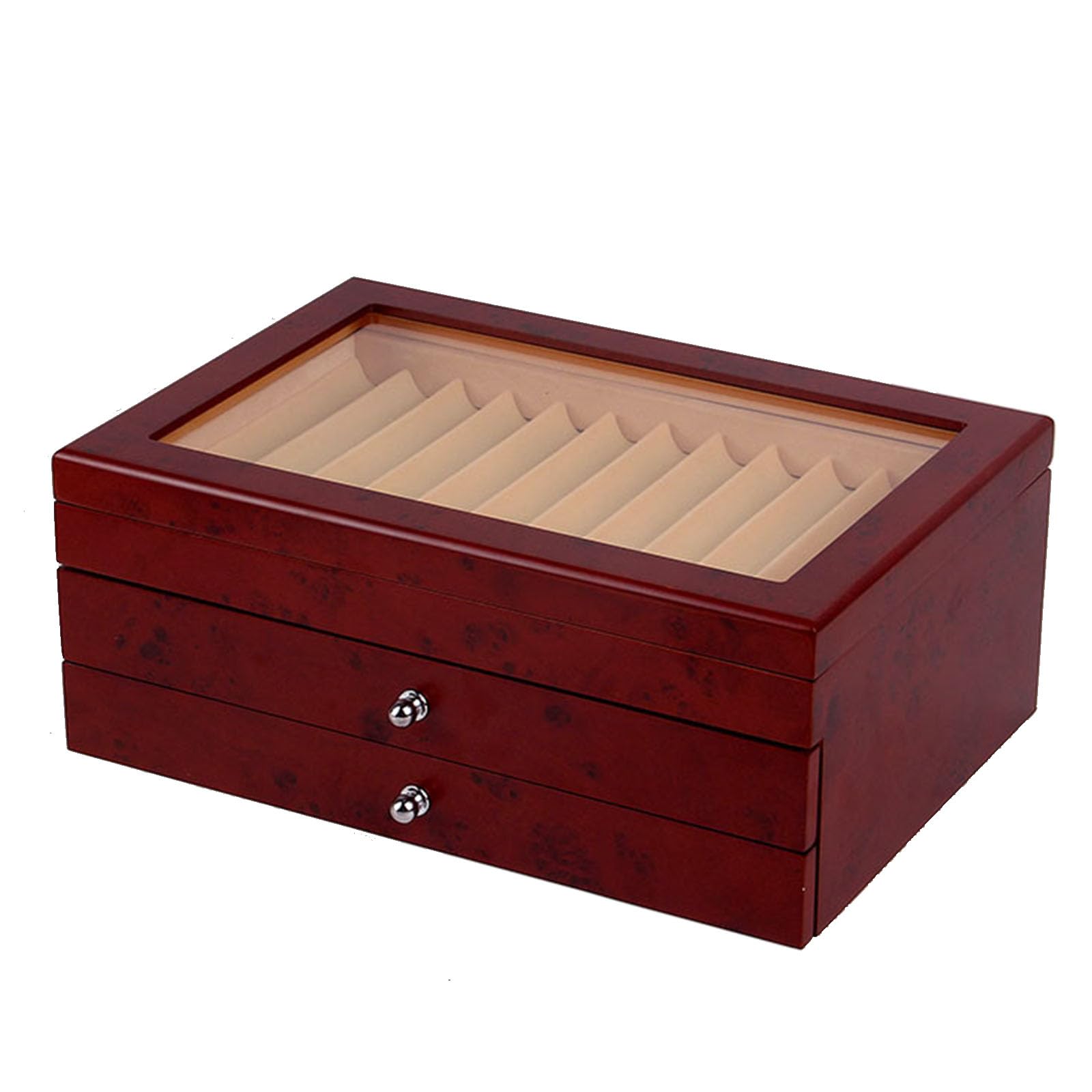 Scatola porta penne in legno con cassetto e finestra in vetro, grande organizer per collezione di penne, ottimo regalo per uomini, padri, fidanzati e mariti