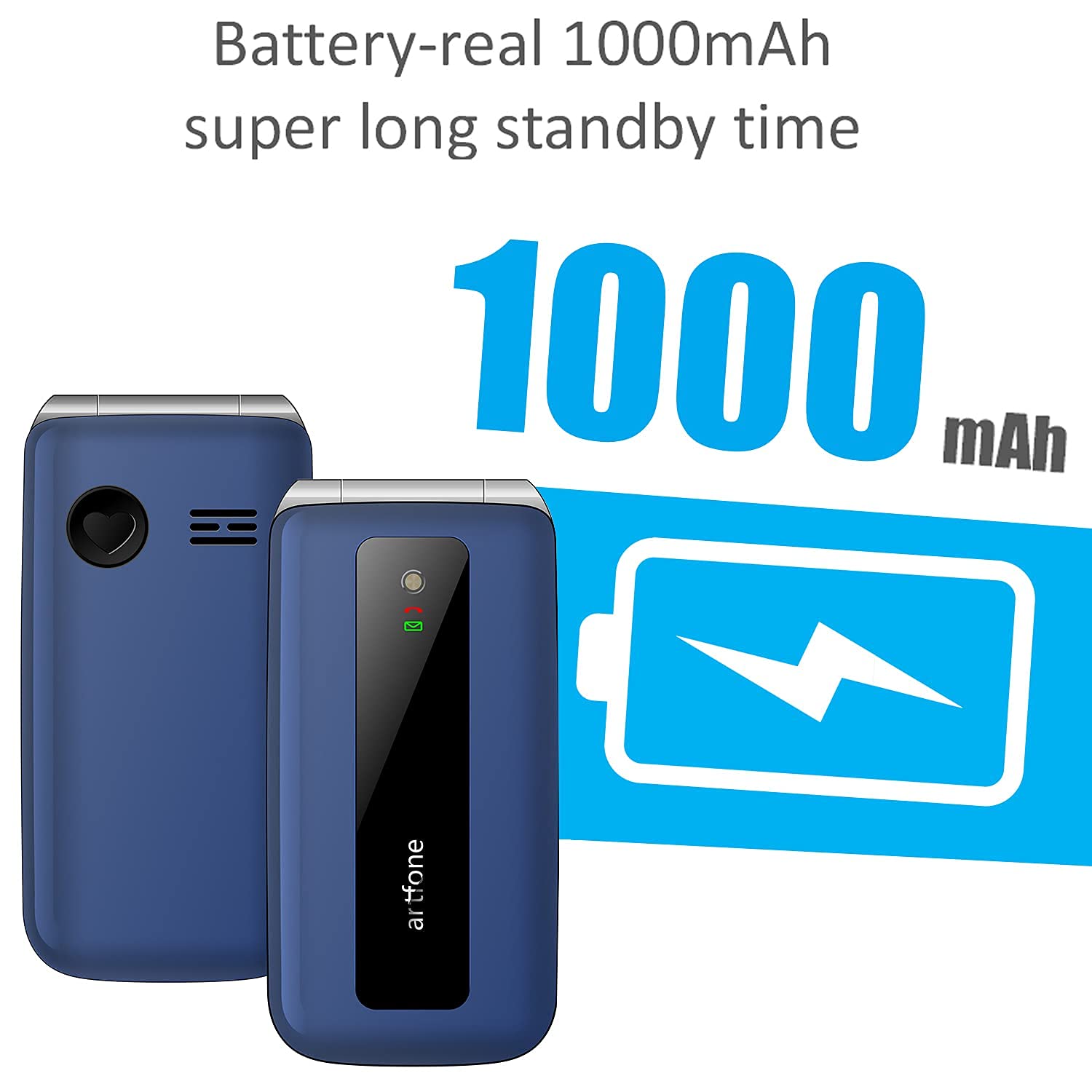 artfone Telefono Cellulare per Anziani, Flip Cellulare Anziani con Tasti Grandi | Funzione SOS | 2,4" Display | Supporto SIM Doppio | Chiamata Rapida and Torcia | 1000mAh Batteria Lungo Standby, Blu