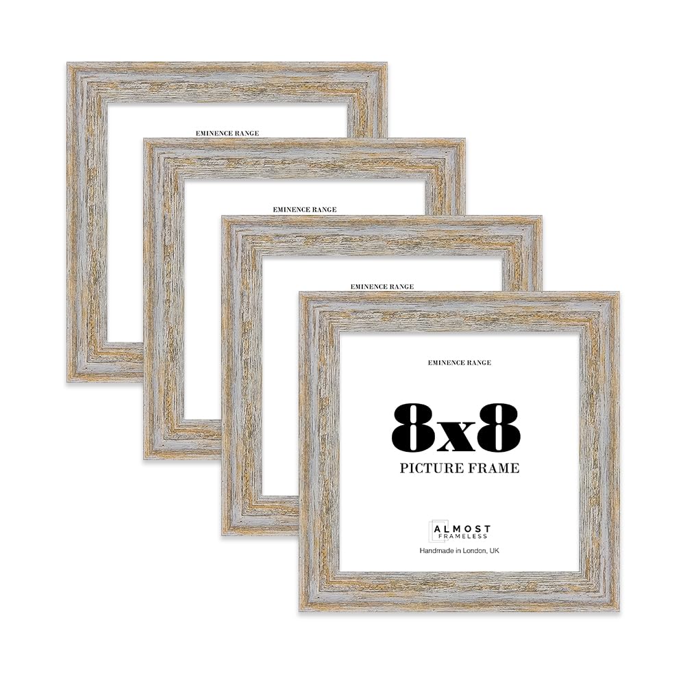 8x8" Walnut Woodgrain Picture Frame - Rustic Wood Industrial Effect Photo Frame for Wall Display, Ideal for Posters, Prints & Home Décor, Wall Hooks and Kickstand, 32mm Edge - 4 Pack