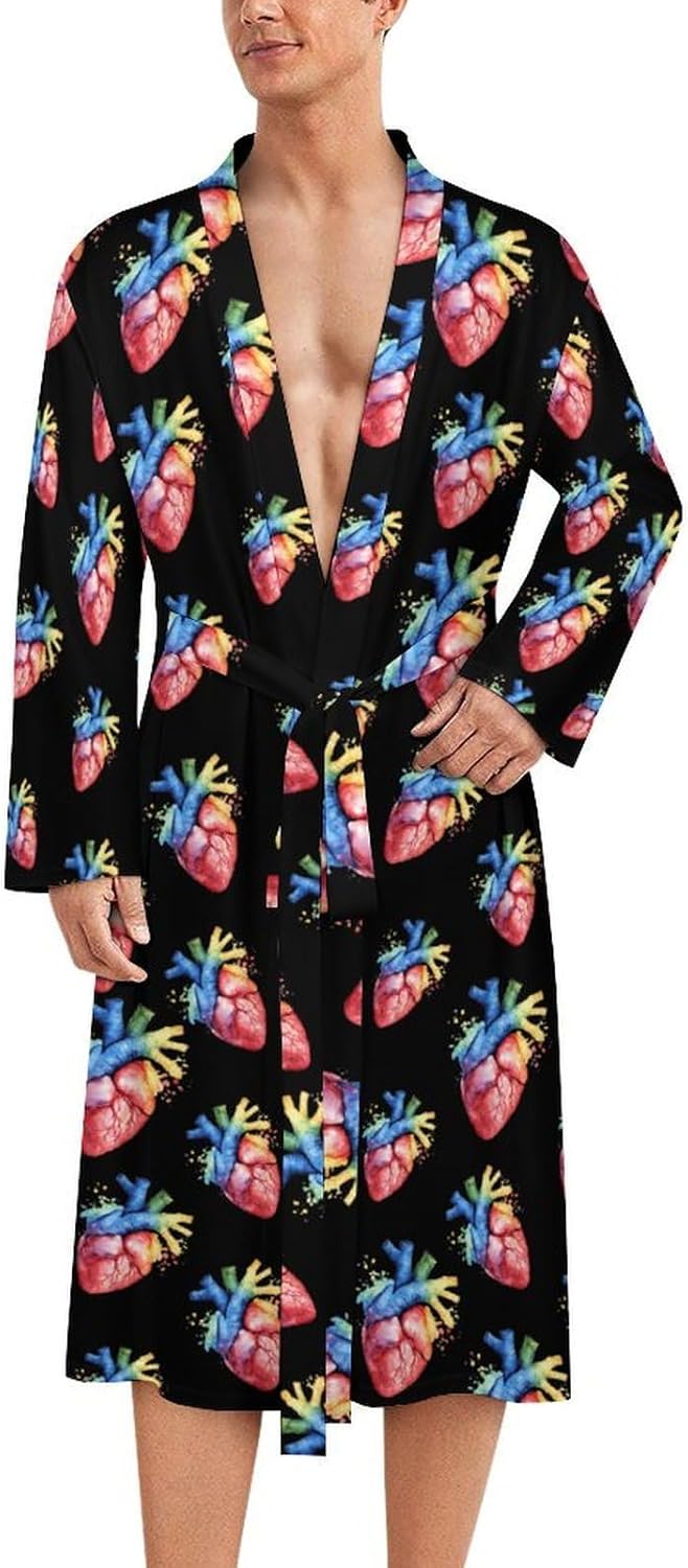 Heart Anatomy Colorful Mens Robe Long Bathrobe for Women Bath Robes Lightweight Soft Printed Sleepwear