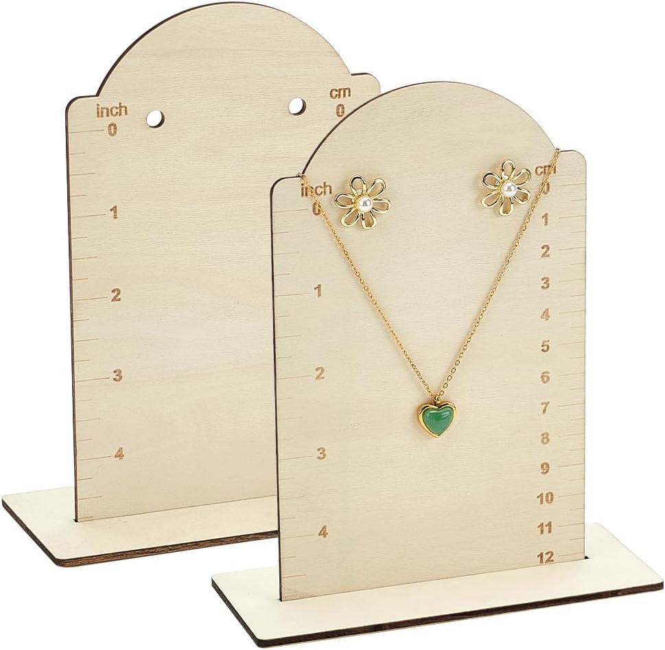 FINGERINSPIRE 2 Pcs Earring Measurement Display Stand 5.1x2.4x6.3 Wood Ear Stud Stand Earring Organizer Frame with Measurement Floral White Arch-Shaped Earring Holder for Measuring Selling Earring