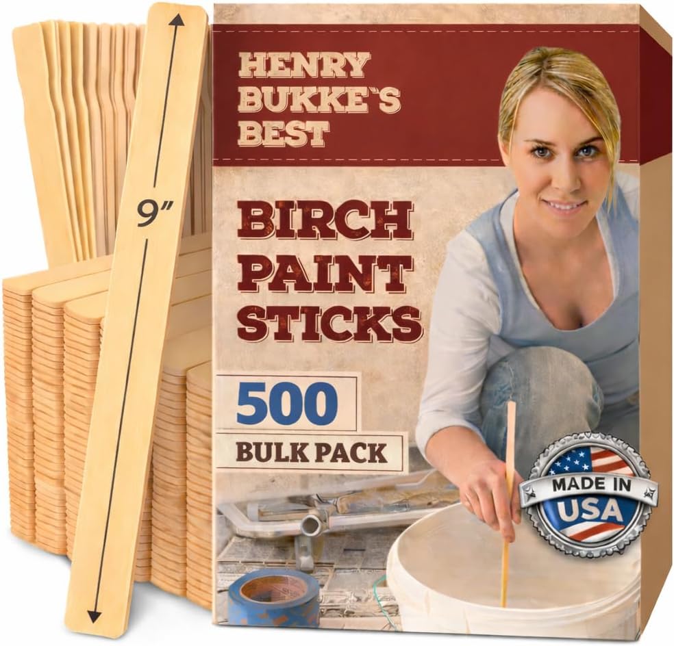 Henry Bukke's Best Premium Birch Paint Sticks, 1000 Bulk Pack, 9 Inch – Clean & Extra Smooth for Automotive, Industrial, Beauty, Fine Art & Craft Projects, Made in USA