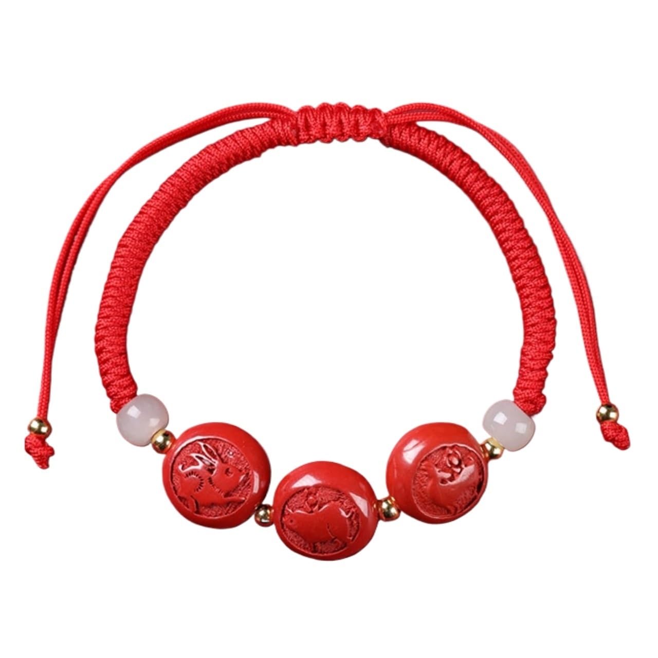 Nzpost Pig Goat_jade Bracelet, Natural Cinnabar Carved Zodiac S Lucky Charm Hand Woven Rope Red String Adjustable Bracel