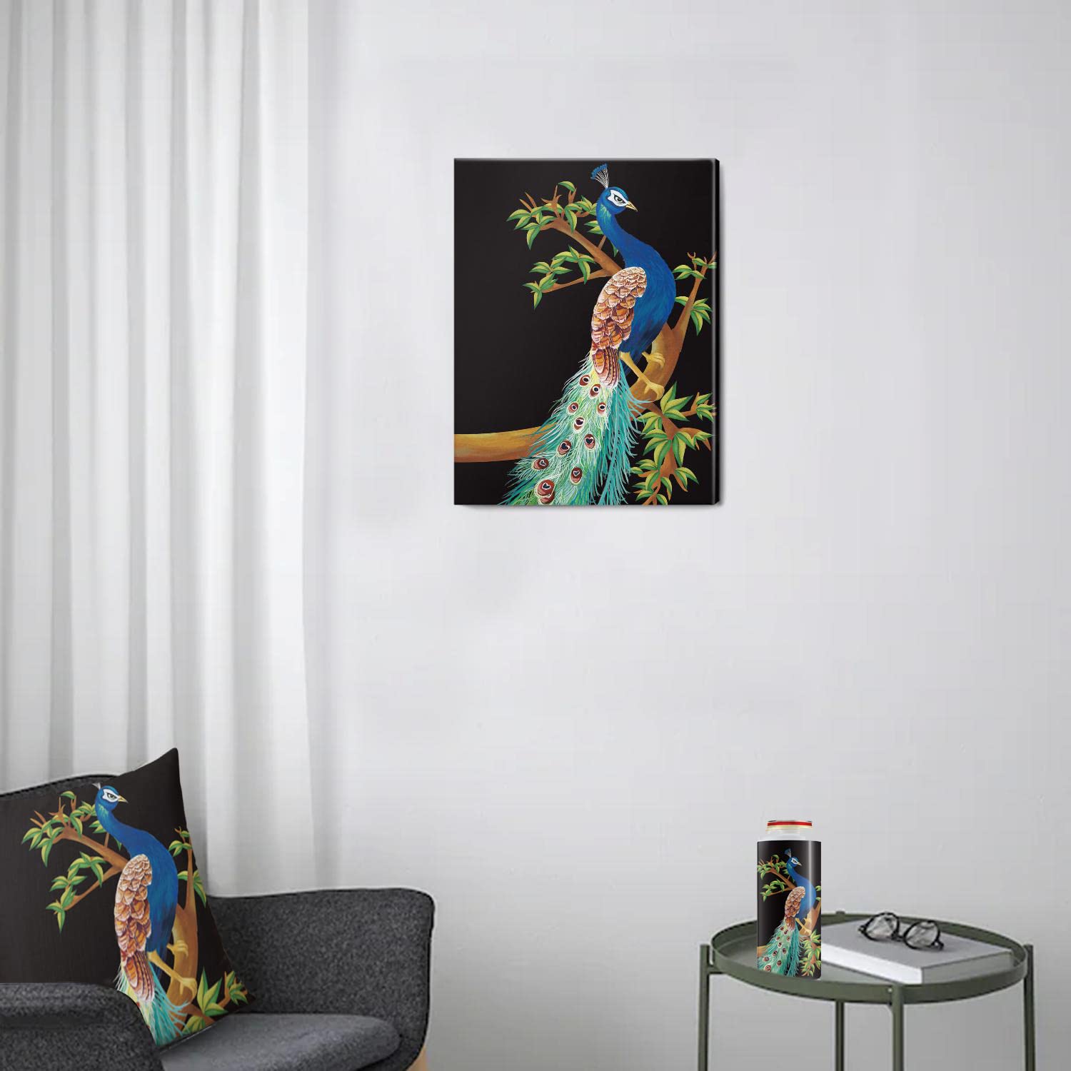 Quadro Pavone Su Tela: Stampa D'Arte Per Parete, 30,5x40,6cm, Decorazione Per Casa, Ufficio, Soggiorno