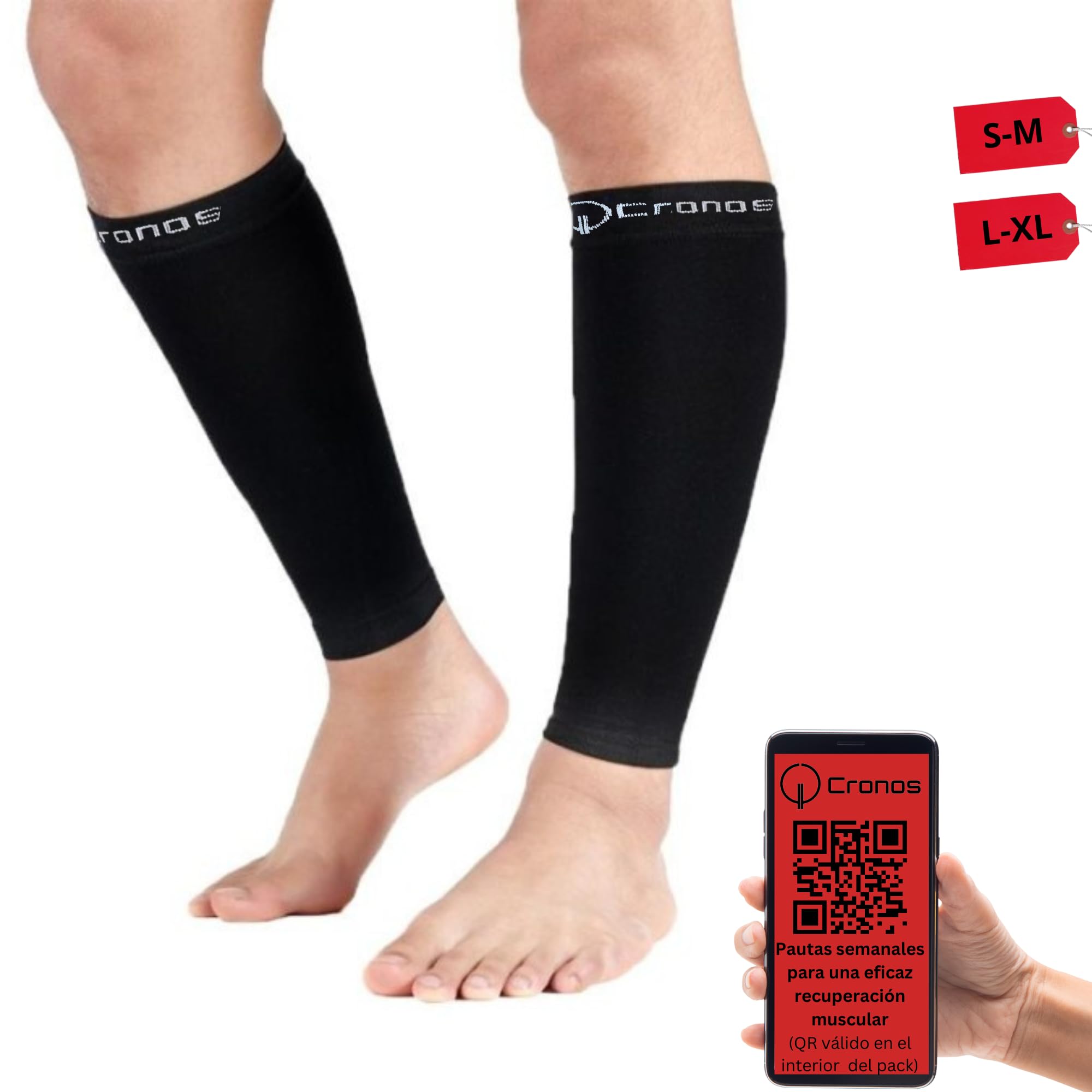 Cronos Medias de Compresión Premium Hombre y Mujer (1 Par) Mangas Compresivas para Pantorrillas Nailon Poliéster Elastano