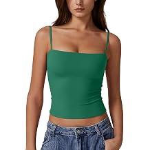 QINSEN Womens Double Lined Basic Tank Top Adjustable Spaghetti Straps Sleeveless Camisole Shirts