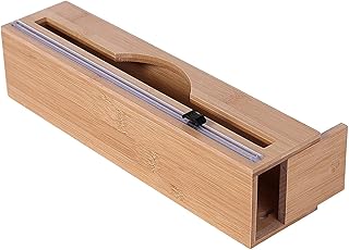 Aznever Dozownik do owijania bambusowego z obcinaczem, folia aluminiowa i dozownik papieru woskowego do szuflady kuchennej, schludny, wiszący organizer na rolkę, kompatybilny z rolką 30 cm