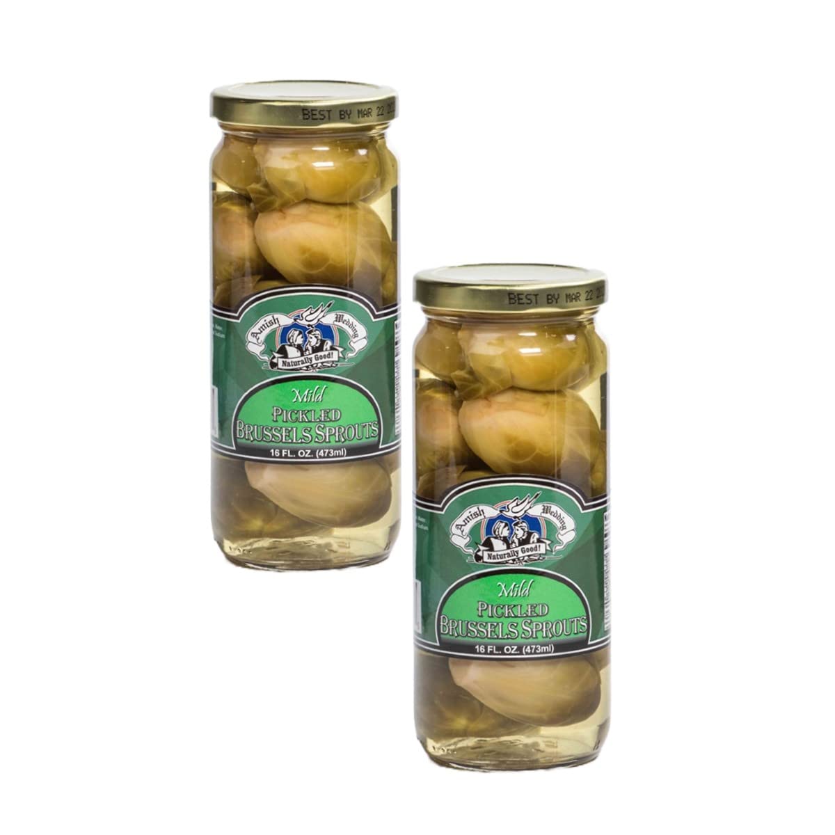 Amish Wedding Mild Pickled Brussels Sprouts, 2 x 16 oz Glass Jars - Tangy Spiced Gourmet Veggies from Ohio Amish Country