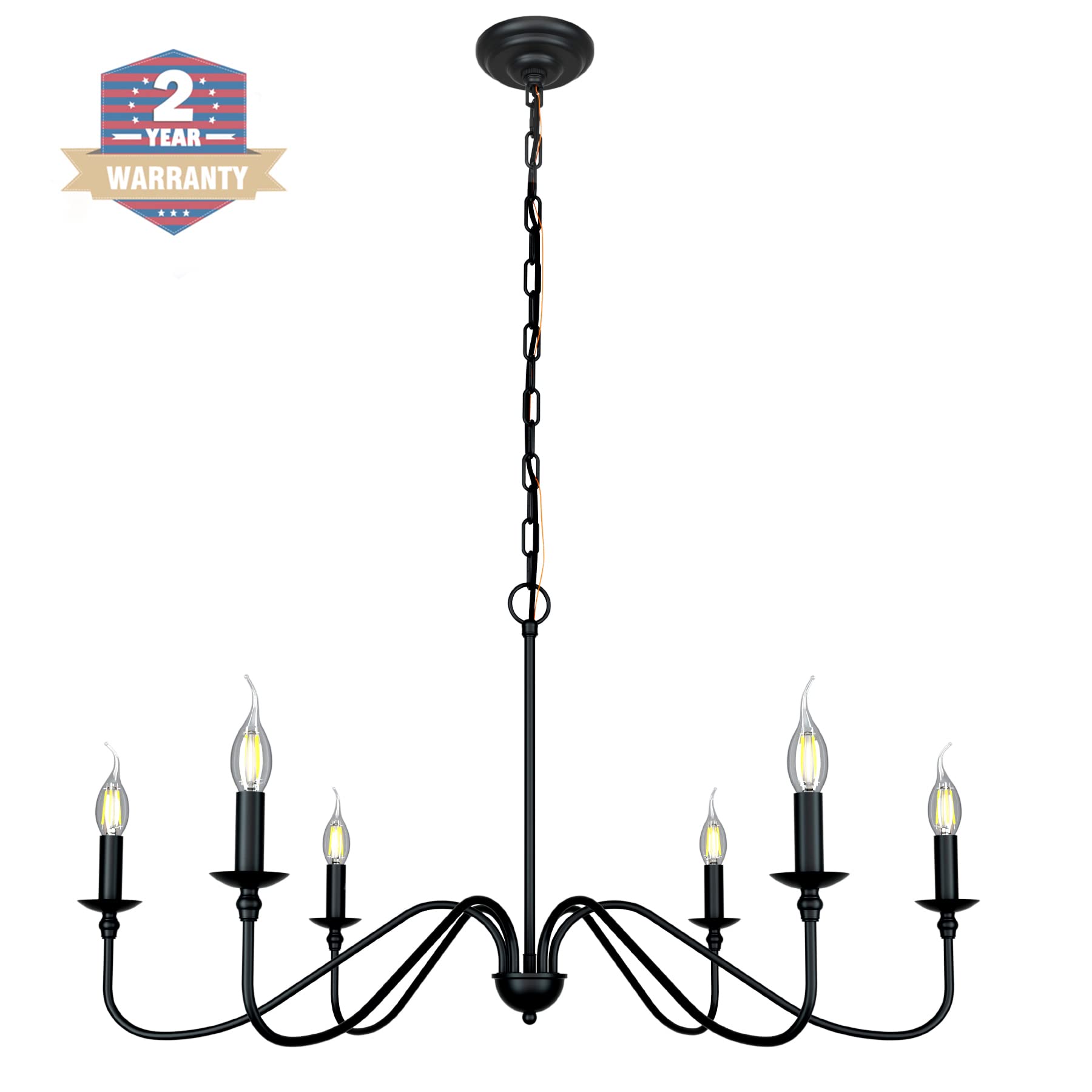 Black Chandelier RC Ceiling Light Fixture -6 Light 36 inches-Modern Farmhouse Apply to Chandeliers for Dining Room Lighting,Living Room,Bedroom,Foyer.
