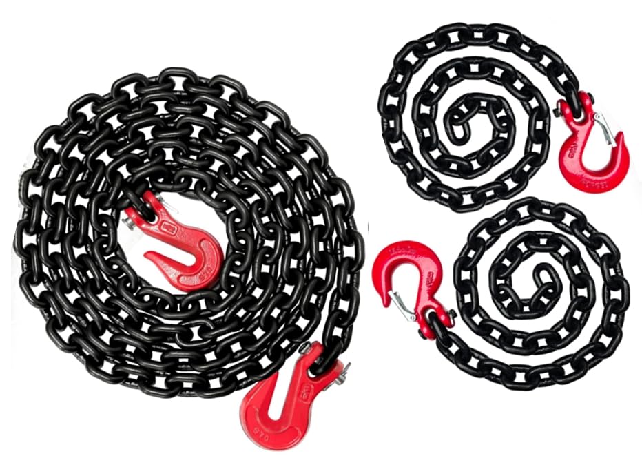 G80 Transport Binder Chain 5/16 Inch×10 Foot|Wll 4900 lbs Tow Chain with Heavy Duty+3/8" Trailer Safety Chains G80 Towing Chains with G70 Clevis Safety Hooks 47" Extra Length| 7100 lbs WLL