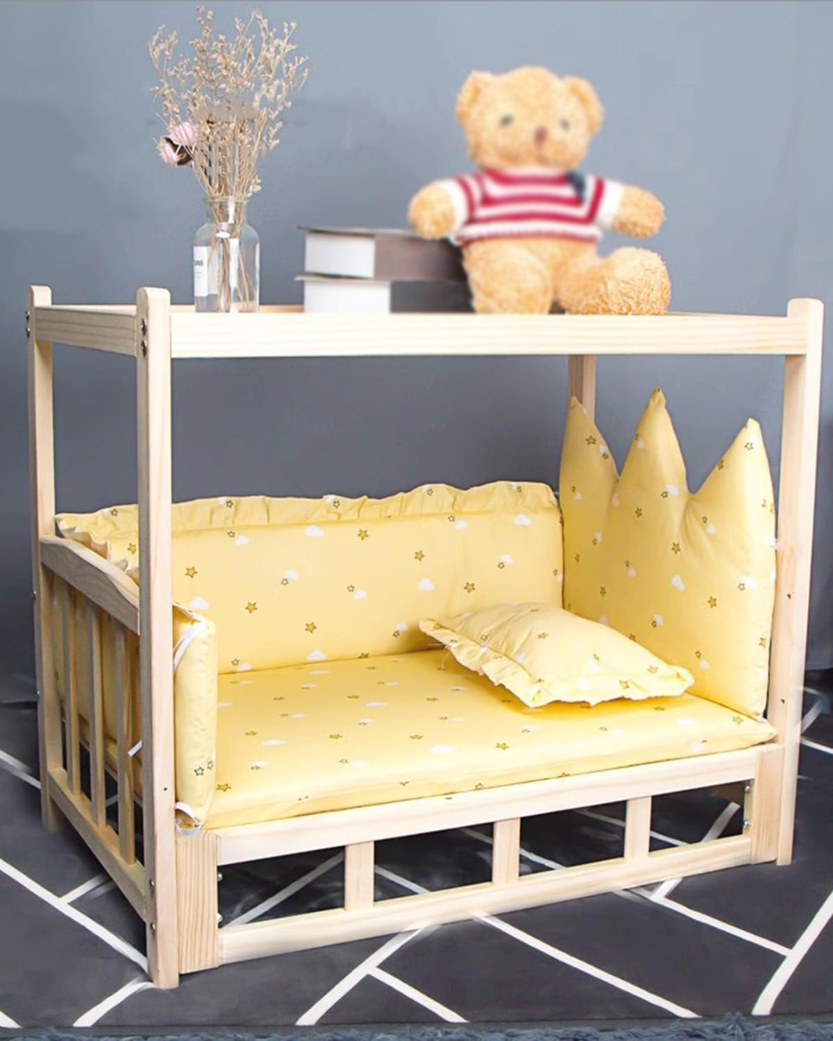 Dog Bed 2 Layer Cute Elevated Dog Bed Solid Wood Frame All Natural Pet Shelter Four Seasons Universal