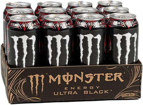 Monster Energy Ultra Black® Boisson énergisante gazéifiée | L-Carnitine + Zéro Sucre + Taurine, 500 ml/500 ml, Lot de 12 - 1