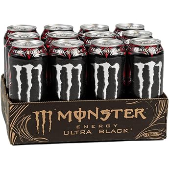 Monster Energy Ultra Black&reg; Carbonated Energy Drink L-Carnitine + Zero Sugar + Taurine, 500.1 ml/500 ml, Pack of 12