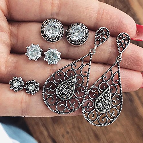 FXmimior Bohemian Earrings Retro Crystal Tribal Dangle Gypsy Vintage Silver Women Jewerly 4pc