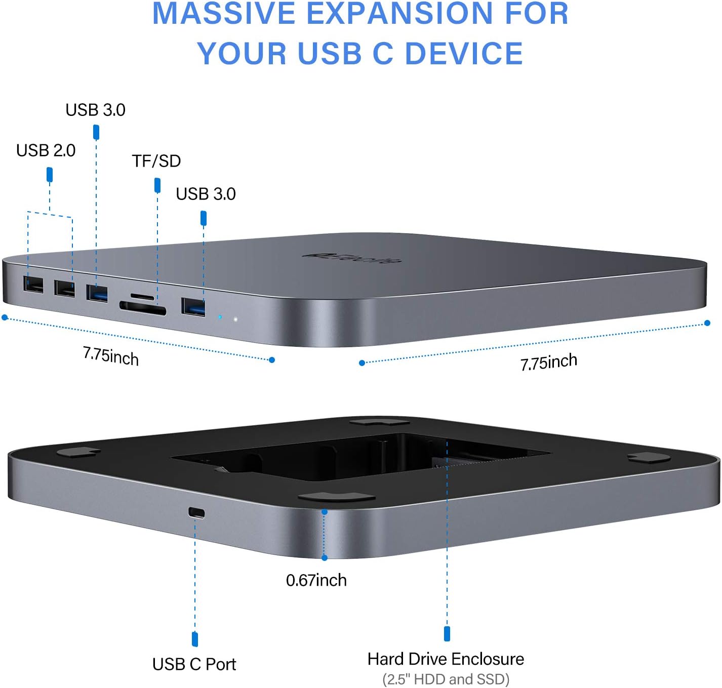 Bеѕt Dеаl USB-C Hub with Hard Drive Enclosure for Mac Mini M1, Type C Docking Station with SATA SSD/HDD Slot, Dual USB 3.0/2.0 Port, TF/SD Card Readers, Compatible with Mac Mini 2018/2020